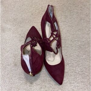 Marc Fisher Womens Burgundy Toni Suede Closed Toe Ankle Strap Classic Pumps
